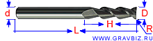 Фреза спиральная двухзаходная с удалением стружки вверх K2LX432 (твердосплавная)